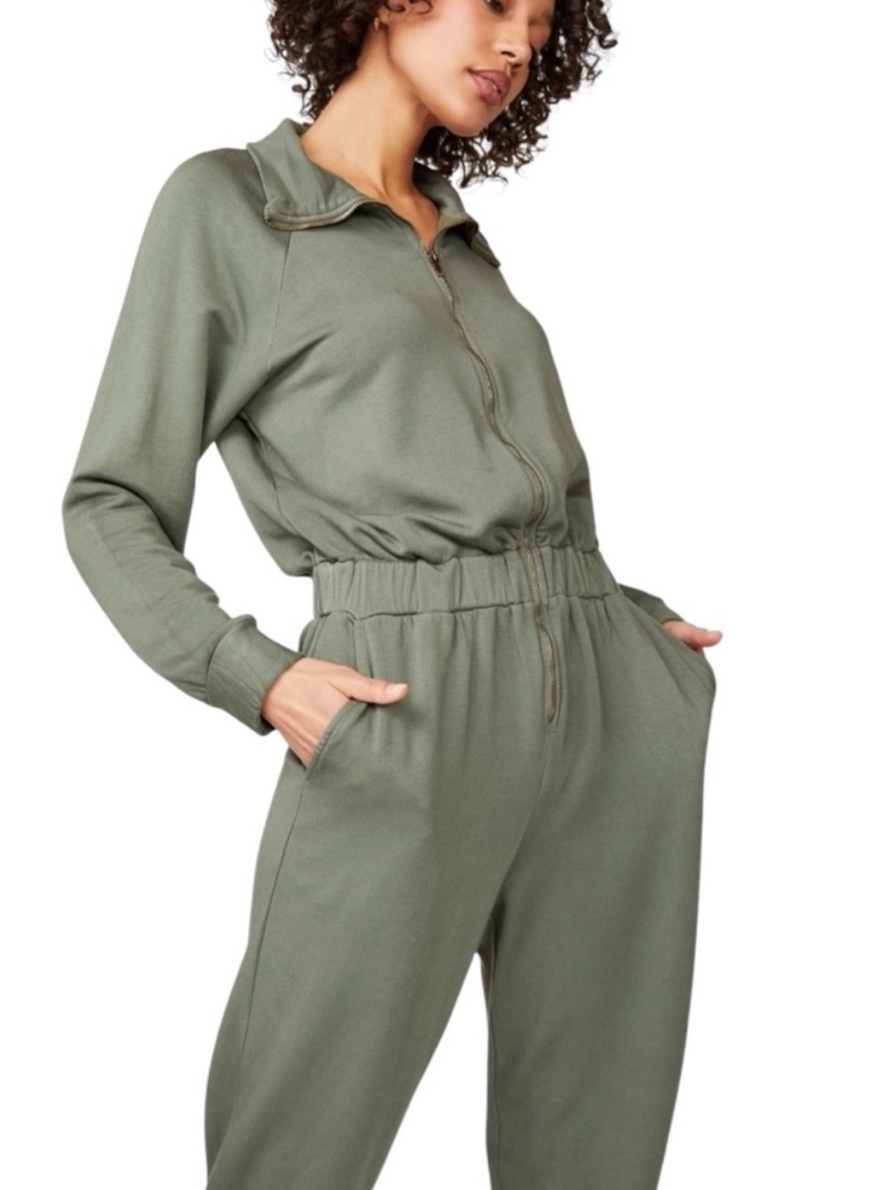 Stateside Super Soft Fleece Jumpsuit, Medium, Artichoke Green Fleece Zip NWOT
